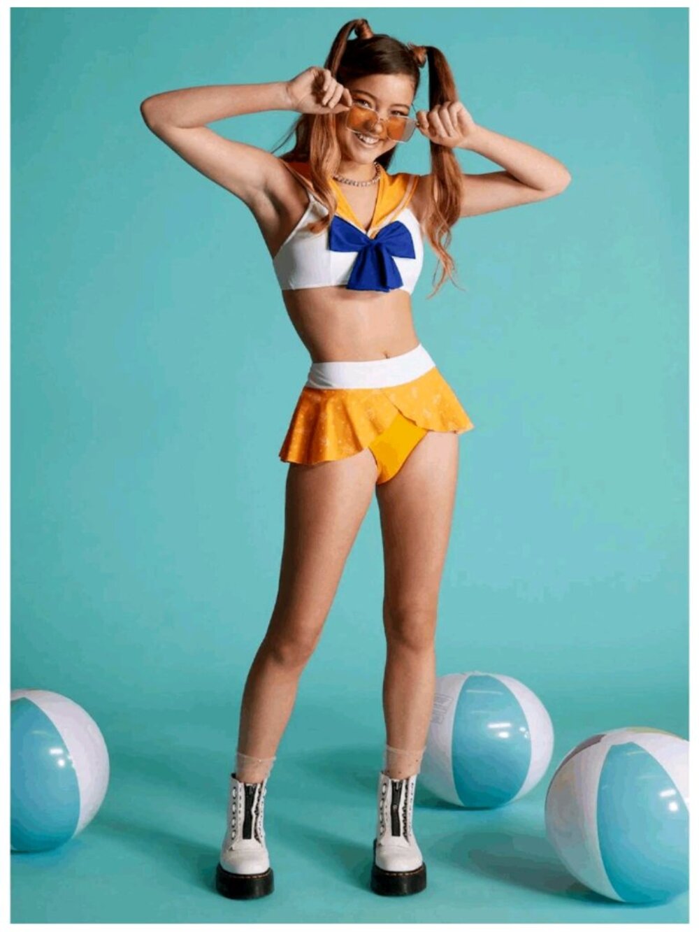 Sailor Moon Sailor Venus Cosplay 2 Piece Bikini Swim Suit Size Medium